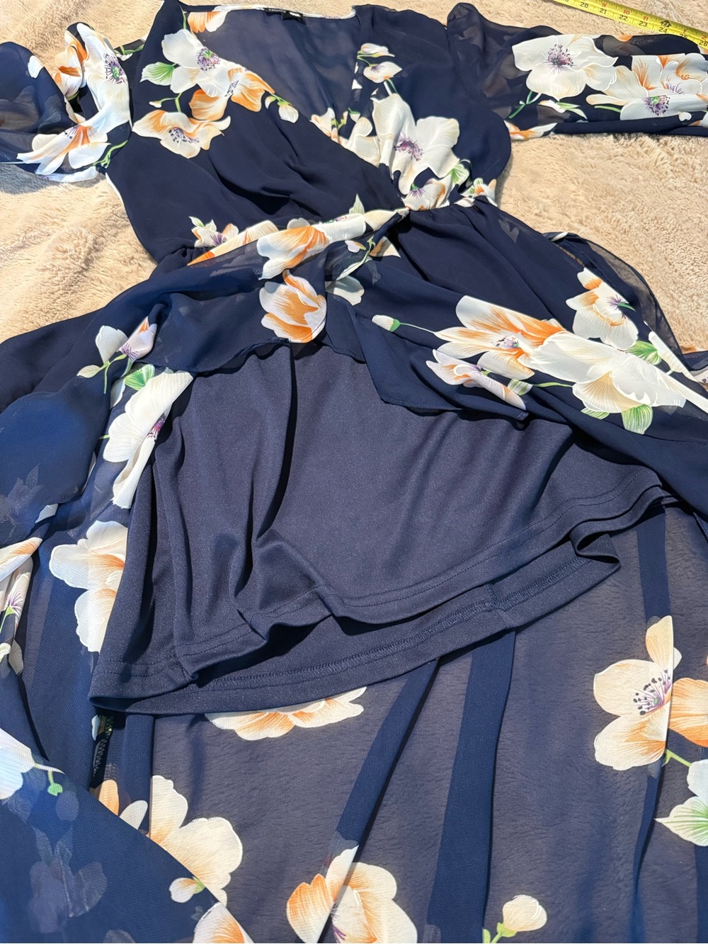 Fashion nova Floral Wrap Midi Dress - Navy - Picture 9 of 10